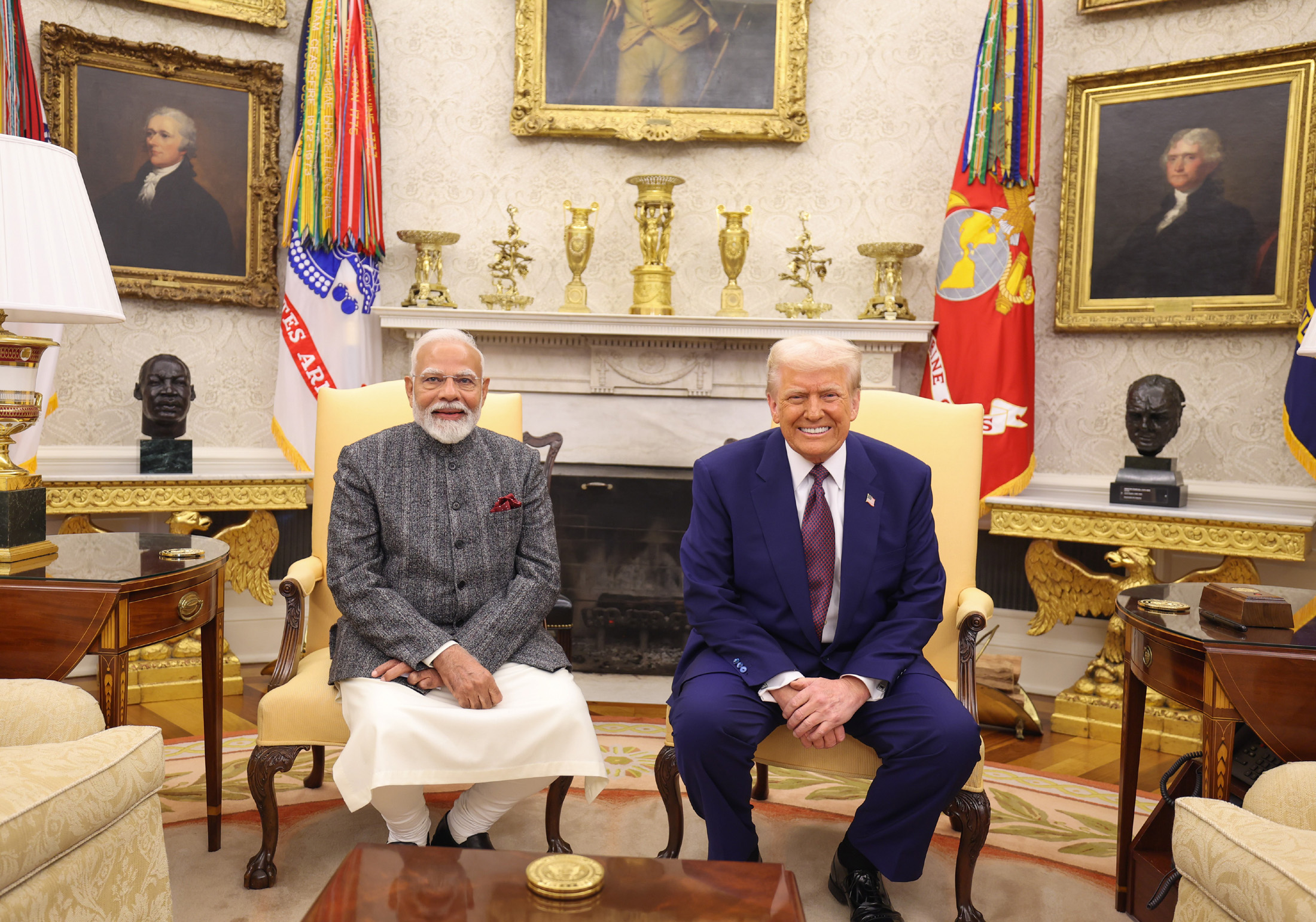 Prime Minister Narendra Modi and President Donald Trump seated in the Oval Office